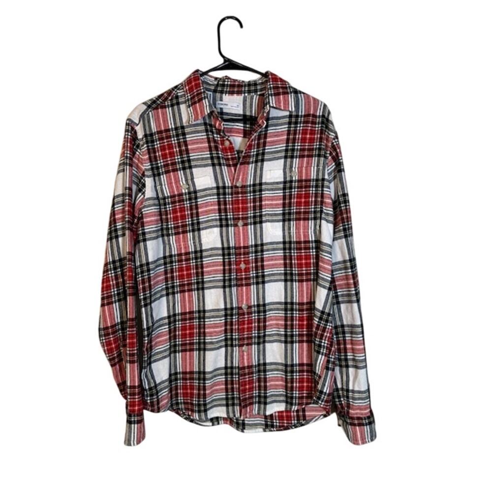 Sonoma White & Red Plaid Long Sleeve Cotton Button Down Shirt Women Sz M